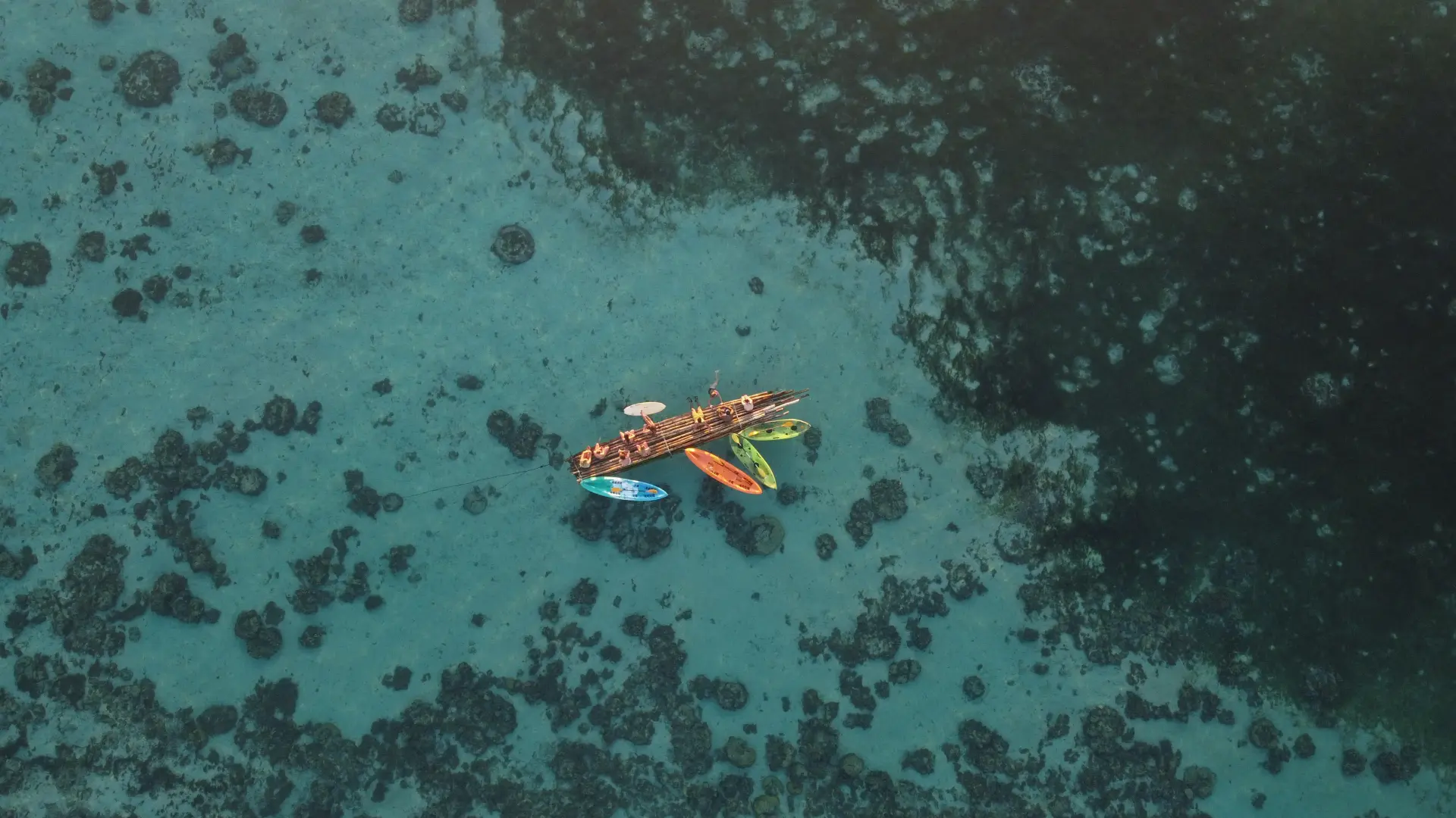 Aerial view of kayaking in crystal clear turquoise water